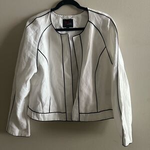 JM Studio John Meyer Women's White LinenJacket with Black Trim Size 14